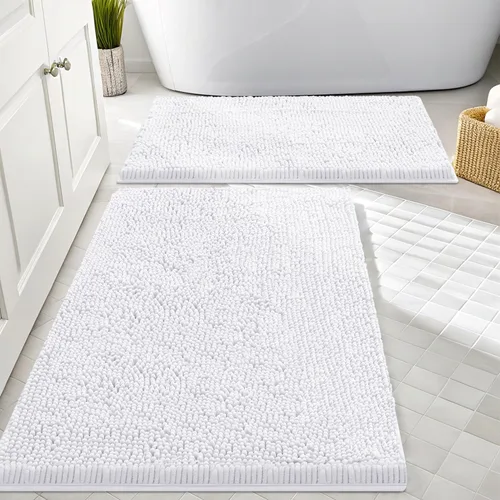 Vista 19 de Juego de alfombras de baño Smiry de 2 piezas, suave alfombra absorbente de chenilla y juego de alfombra en forma de U para inodoro, alfombra de baño