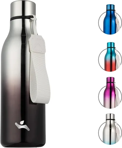 Vista 25 de Konokyo Botella de agua aislada con correa, botella de agua de acero inoxidable de 18 onzas de doble pared con aislamiento al vacío, frasco de Verde