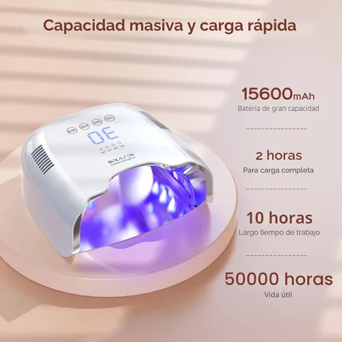 Vista 4 de BOLASEN Lámpara de uñas UV recargable inalámbrica - Luz UV para uñas de gel con reflector metálico y base de metal, secadora de uñas LED inalámbrica