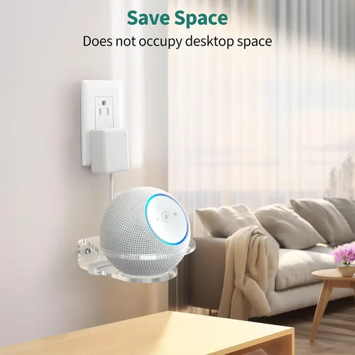 Vista 5 de PlusAcc Soporte de pared para Dot Max y Dot 5, estante transparente resistente para Homepod Mini, soporte de soporte de ahorro de espacio, gestión