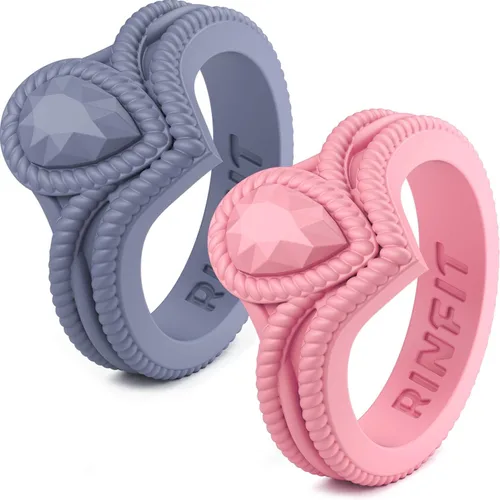 Vista 22 de Rinfit - Anillos de silicona para mujer - Anillo de compromiso en forma de pera de silicona - Alianzas de boda de goma para mujer - Diseño patentado