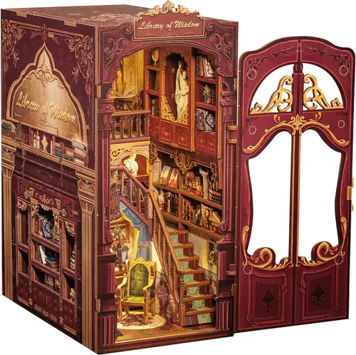 Vista 7 de CUTEBEE - Kit de rincón de libros - Kit de casa de muñecas en miniatura DIY para adultos, decoración de estantería de casa pequeña Booknook