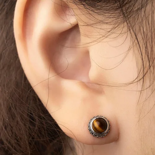 Vista 7 de Aretes de plata de ley con piedra natal de cristal real, joyería para mujer, moda occidental 925, envejecida, bohemia, hecha a mano, el mejor regalo