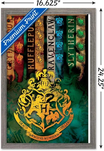 Vista 3 de Trends International The Wizarding World: Harry Potter - Póster de pared con crestas de la casa, 14.725 x 22.375 pulgadas, versión enmarcada