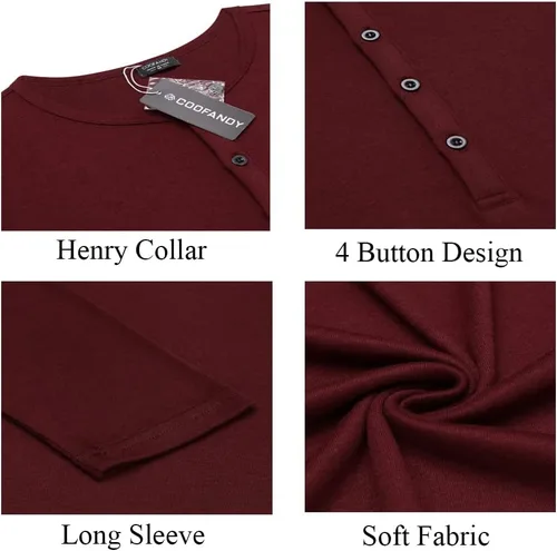 Vista 5 de COOFANDY Paquete de 2 camisetas básicas de algodón para hombre, de manga larga, ligeras, casuales, de algodón