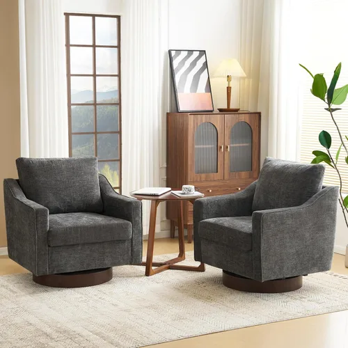 Vista 16 de VINGLI Silla giratoria moderna de estilo mitad de siglo, sillón tapizado 360°, sofá para el hogar con brazos de seguimiento para sala de estar