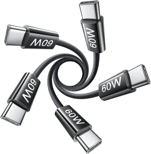 Vista 25 de LISEN Cable USB C, paquete de 5 cables USBC a USBC [0.5 pies] para iPhone 17 16e 15 Pro Max, cable de carga rápida de 60 W C a C para Galaxy Negro