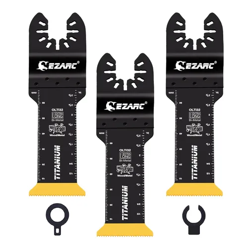 Vista 12 de EZARC Hojas de sierra oscilante de titanio, 3 cuchillas multiherramienta extendidas para metal, clavos de madera, corte de tornillos, plástico