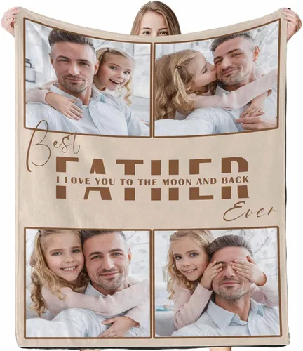 Vista 2 de D-Story Mantas para papá, manta de regalo personalizada de hija, manta para el Día del Padre, regalos para papá de parte de la hija, manta con fotos
