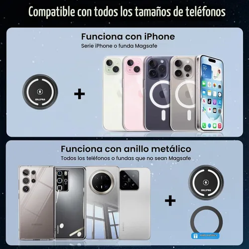 Vista 5 de OHLPRO Cargador de coche MagSafe para iPhone, cargador inalámbrico para coche, soporte magnético para teléfono para iPhone 17 Pro Max 16 15 14