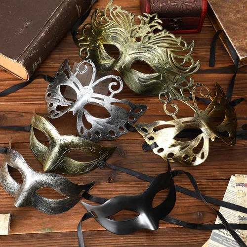 Vista 6 de Sratte 60 máscaras de máscaras vintage antiguas para adultos, máscaras venecianas para carnaval, fiesta de cosplay, actuación