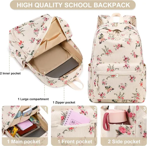 Vista 5 de BLUBOON mochila escolar para adolescentes, niñas y niños, con lonchera y estuche para lápices