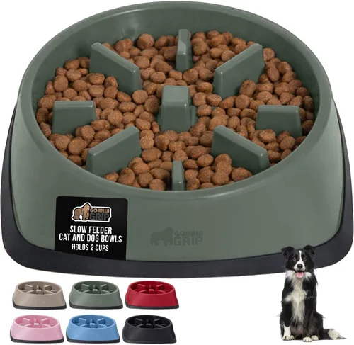 Vista 14 de GORILLA GRIP® Cuencos patentados de alimentación lenta sin BPA, juguete interactivo para perros y gatos, enriquecimiento de entrenamiento Beige