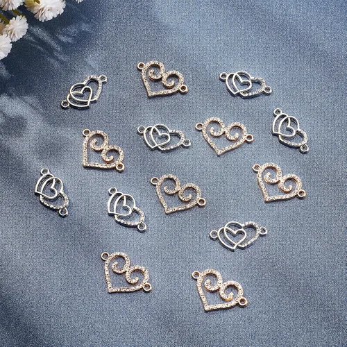 Vista 5 de PH PandaHall Dijes de corazón con diamantes de imitación, 20 piezas de eslabones de corazón de amor, dijes de San Valentín con doble corazón, dije