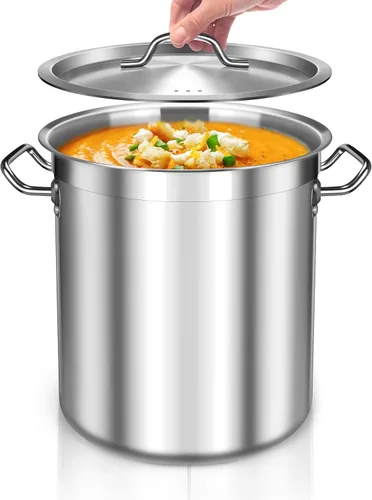 Vista 7 de Olla grande de 20 cuartos de galón con tapa de vidrio templado, olla de cocina de acero inoxidable para sopa, guiso y pasta, olla resistente