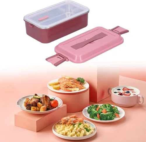 Vista 9 de Portable Stainless Steel Lunch Box, Bento Insulated Rectangular Rice Box, Single Layer Food Container with Handle for Home and School Use
