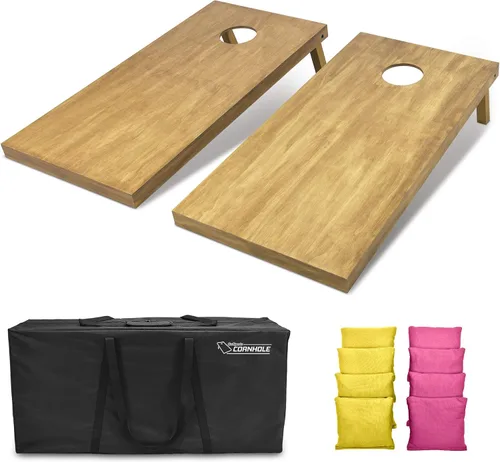 Vista 74 de GoSports 4 ft x 2 ft Regulation Size Wooden Cornhole Boards Set with Light Brown Finish - Includes Carrying Case and Bean Bags Negro- gris