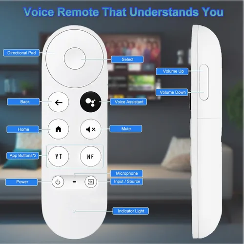 Vista 5 de Control remoto de repuesto con control de asistente de voz para Chromecast con Google TV (G9N9N) – Compatible con Google TV Streamer & Stick 4K/HD