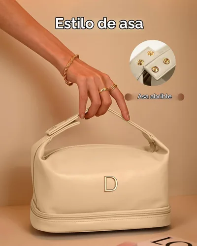 Vista 3 de Bolsa de maquillaje inicial con asa para mujer, doble capa