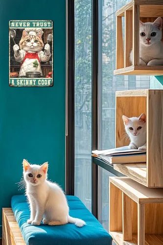 Vista 5 de Cartel de metal divertido vintage con diseño de gato de cocina con texto en inglés «Cat Never Trust A Skinny Cook», póster de metal para el hogar