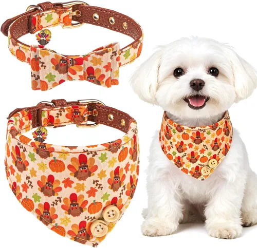 Vista 26 de EXPAWLORER Juego de collar y correa para cachorros, collar clásico a cuadros para perros pequeños con corbatín, bonito juego de collar y correa