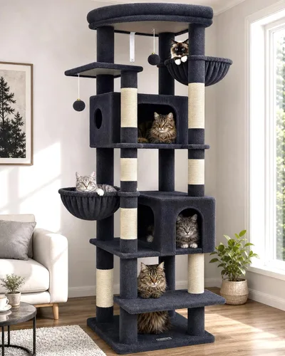 Vista 8 de Globlazer Árbol para gatos resistente, torre resistente de 74 pulgadas para gatos grandes y adultos, árbol grande para gatos con 7 postes rascadores