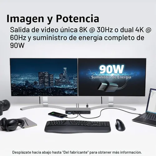 Vista 6 de Kensington SD5700T Estación de acoplamiento Thunderbolt 4, Dual 4K, 90W PD - Compatible con Windows y Mac OS (K35175NA)