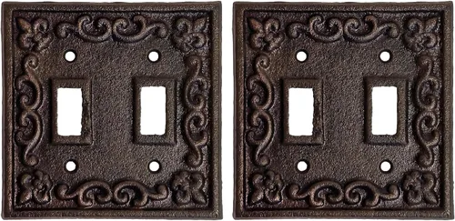 Vista 12 de Lulu Decor, Fleur De Lis - Placa de enchufe de hierro fundido en acabado marrón rústico antiguo