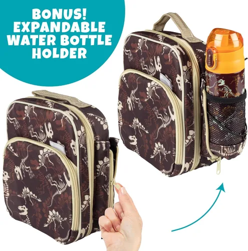 Vista 6 de Bentology Kit de lonchera aislada con botella de agua reutilizable de acero inoxidable y bolsa de hielo duro para congelador, mini bolsa térmica Dino