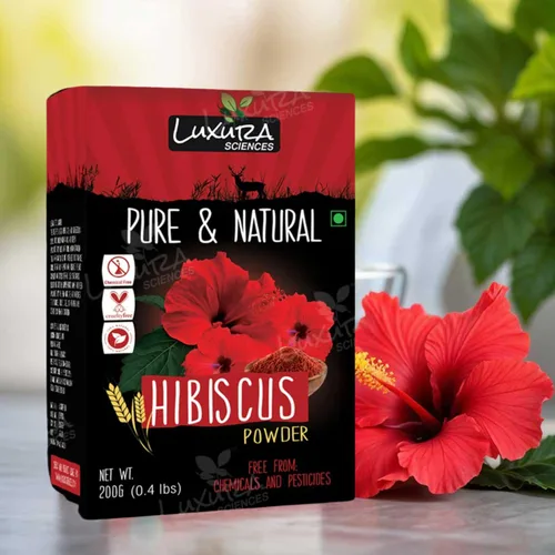 Vista 3 de Luxura Sciences Hibisco en polvo para el crecimiento del cabello Cuidado del cabello 100% puro a base de hierbas Controla la caída del cabello