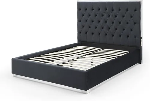 Vista 4 de Better Home Products Marco de cama de terciopelo con metal plateado negro/queen