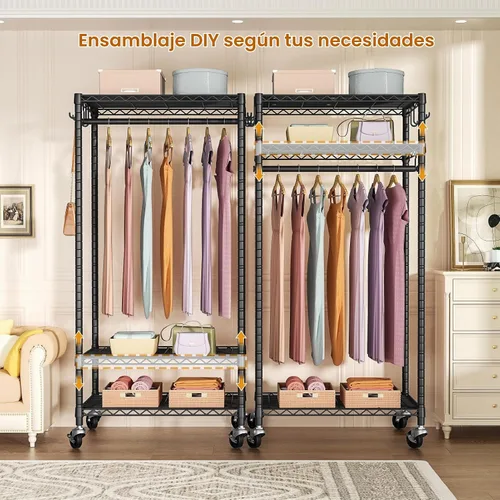 Vista 5 de FUTASSI Perchero con ruedas, percheros para colgar ropa, negro