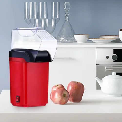 Vista 5 de Máquina eléctrica para hacer palomitas de maíz con cuchara medidora, palomitas de maíz rápidas, sin aceite, bueno para ver películas, fiestas, Rojo