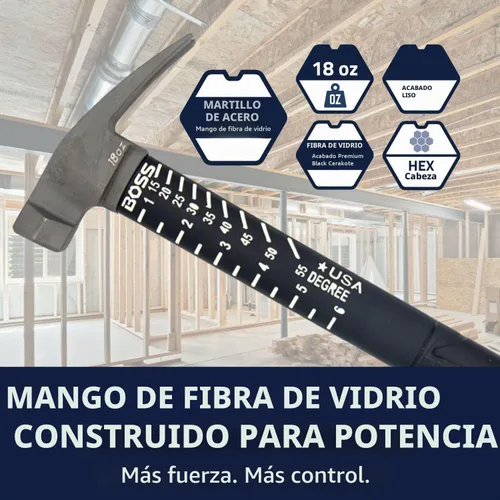 Vista 6 de Boss Hammer Martillo de acero 4340 de 18 onzas, mango polivinílico