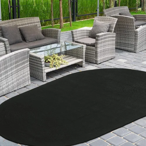 Vista 2 de BNM - Alfombra ovalada bohemia para interiores y exteriores con patrón trenzado sólido, perfecta para patio trasero, patio, oficina, sala de estar