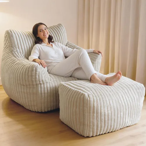 Vista 16 de Puf gigante de felpa de gran tamaño con reposabrazos Beige