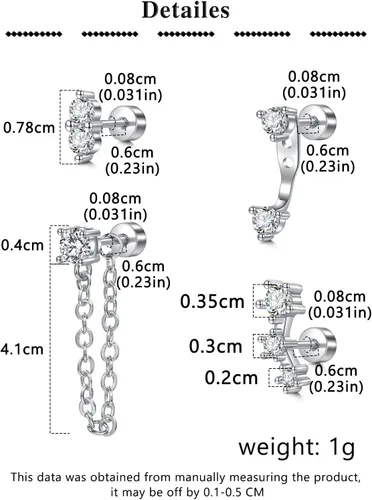 Vista 2 de MODRSA 20g 16g Tragus Piercing Jewelry Helix Earrings Threadless Flat Back Earrings for Women Forward Helix Cartilage Earring Tragus Jewelry Medusa