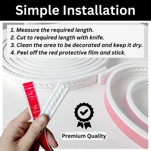 Vista 5 de Moldura Adhesiva Despegable Flexible Autoadhesiva para Pared Moldura Corona Tira 3D para Paneles de Pared de Azulejos Madera Marco de Imagen