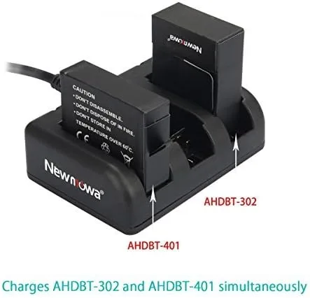 Vista 4 de Newmowa Batería de repuesto AHDBT-302 de 1300 mAh (paquete de 3) y cargador rápido de 3 canales para GoPro Hero 3, GoPro Hero 3+, AHDBT-301