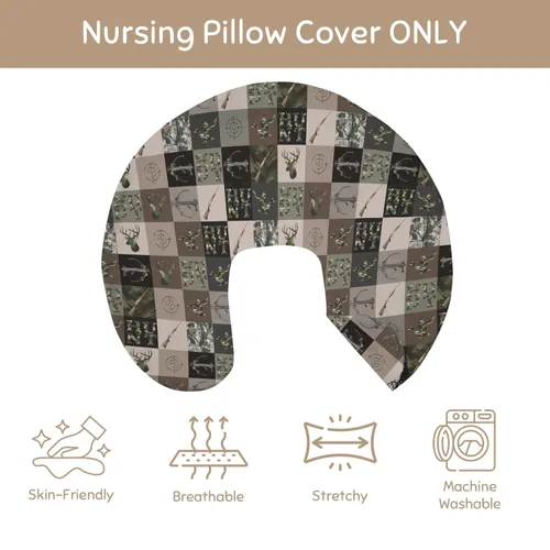 Vista 6 de Fundas de almohada de lactancia de retazos de caza, diseño de camuflaje y ciervos, funda de lactancia suave y elástica para almohadas de lactancia