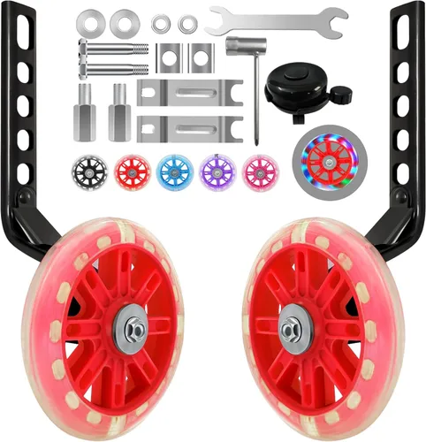 Vista 6 de HAWENS Ruedas de entrenamiento para bicicleta, ruedas silenciosas intermitentes con estabilizador de bicicleta ajustable, kit de montaje compatible