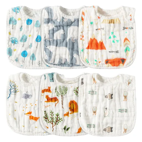 Vista 9 de Zainpe 6 piezas de baberos de algodón de muselina con broches para bebé con patrón de conejo, oso, oveja, pañuelos para babero suaves, absorbentes