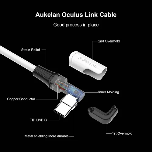 Vista 3 de Aukelan Cable Link de 16 pies compatible con Oculus Quest 2Steam VR y PC transferencia de datos de alta velocidad y carga rápida 3A cable USB 30 a