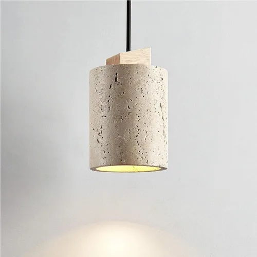 Vista 6 de Yellow Travertine Pendant Light Vintage Cylinder Hanging Lamp with E26/E27 Base Japanese Style Solid Wood Chandelier for Kitchen Island Farmhouse