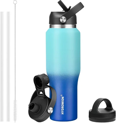 Vista 35 de HYDROWION Botella de agua aislada de 32 onzas, soporte para botella de agua para automóvil, botella de viaje aislada al vacío de doble pared