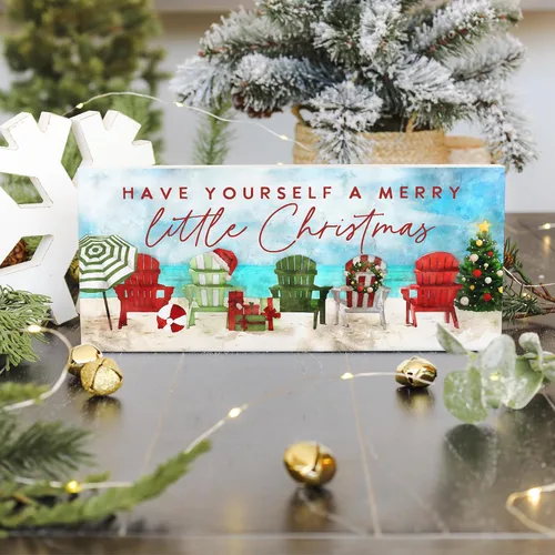 Vista 4 de Simply Said, INC Tablero inspirador de Navidad en la playa, cartel navideño con texto en inglés "Have Yourself a Merry Little Coastal Holiday", 12 x