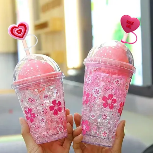 Vista 3 de Accesorios de copa para vaso Stanley de 40 onzas y 30 onzas con asa, adornos de paja rosa intenso, tapa de cubierta de corazón, fundas de paja roja