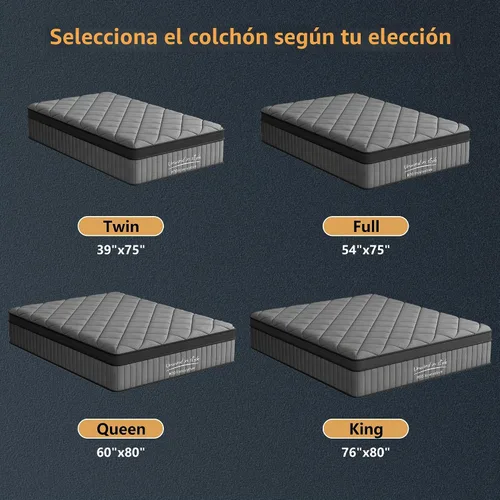 Vista 3 de Colchón negro Queen, colchón híbrido de 10 pulgadas, tamaño Queen, firmeza media con espuma viscoelástica y resortes en bolsillo, funda transpirable