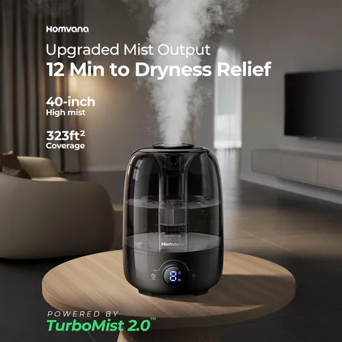 Vista 2 de Homvana Humidificadores para difusores de dormitorio, humidificador de niebla fría de 3.5 L de llenado superior, difusor de tiempo de funcionamiento