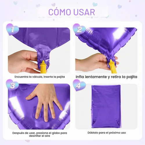 Vista 3 de Globos de corazón morado, 12 globos de aluminio iridiscentes de 18 pulgadas Púrpura iridiscente